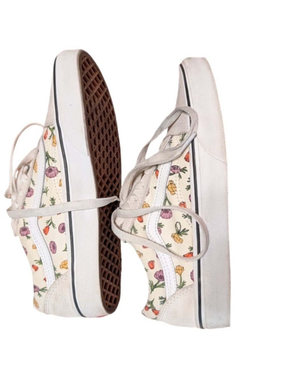 Women's Low-Top Sneakers Cream Floral Print - Picture 4 of 7